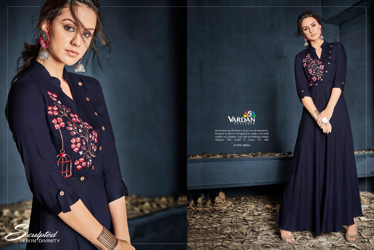 VARDAN DESIGNER GULNAZ VOL-1 6001 TO 6008 KURTIS SINGALE AVAILABALE DEALER IN SURAT