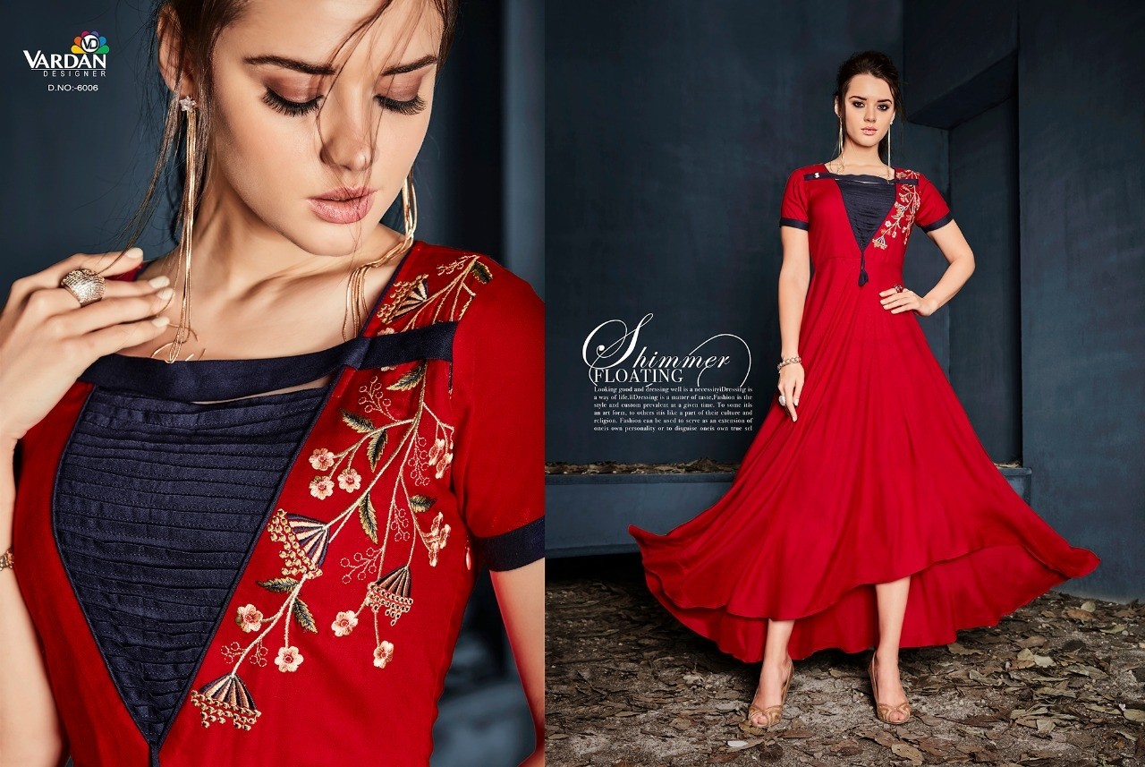 VARDAN DESIGNER GULNAZ VOL-1 6001 TO 6008 KURTIS SINGALE AVAILABALE DEALER IN SURAT