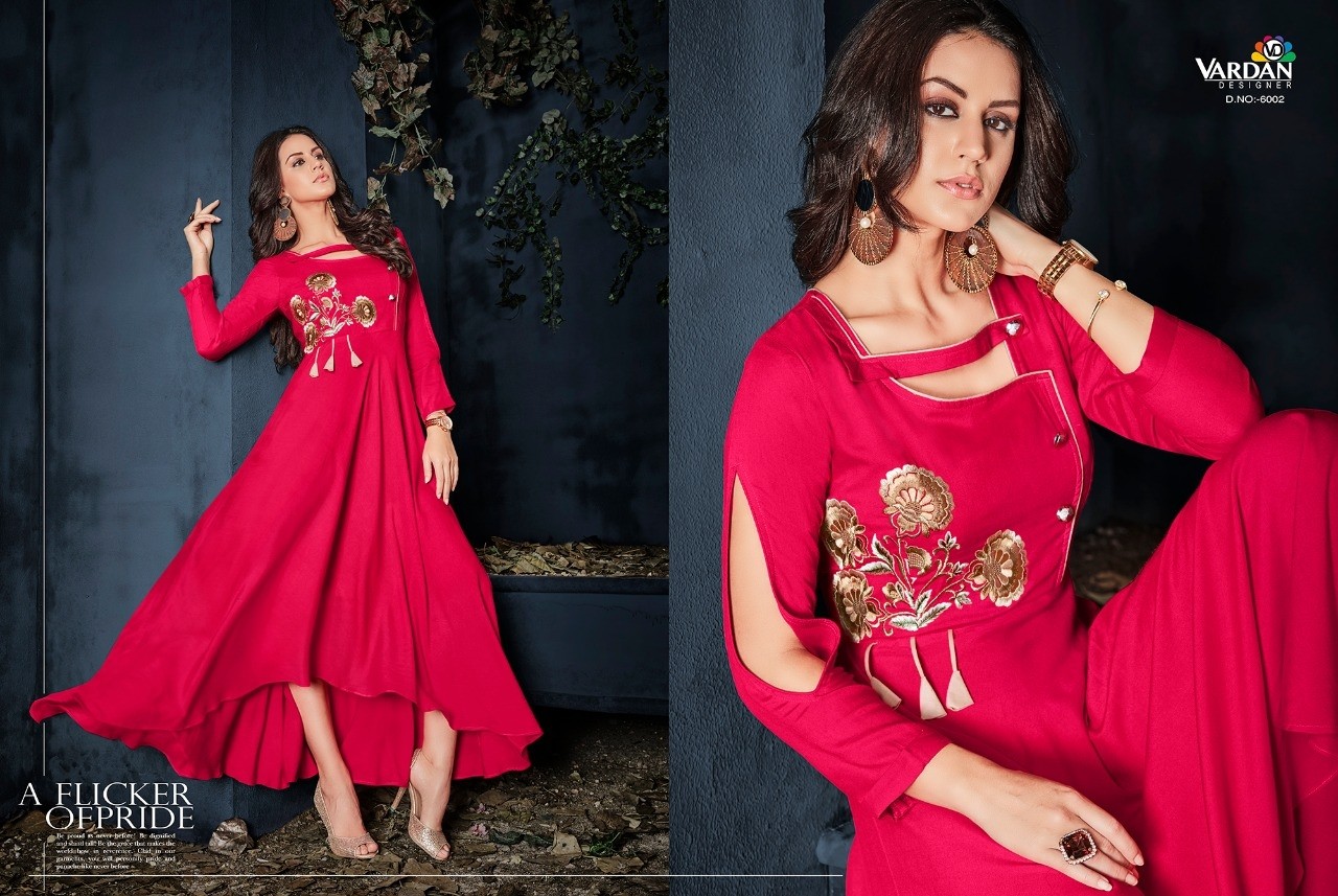VARDAN DESIGNER GULNAZ VOL-1 6001 TO 6008 KURTIS SINGALE AVAILABALE DEALER IN SURAT