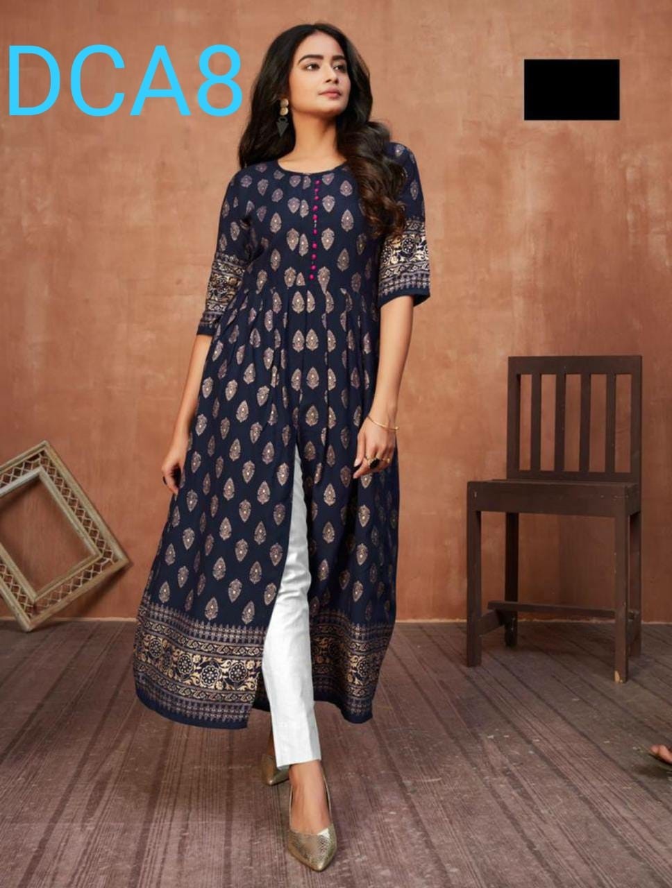 DC A8 101-A TO 101-E GOLDE PRINTED KURTIS SINGALE