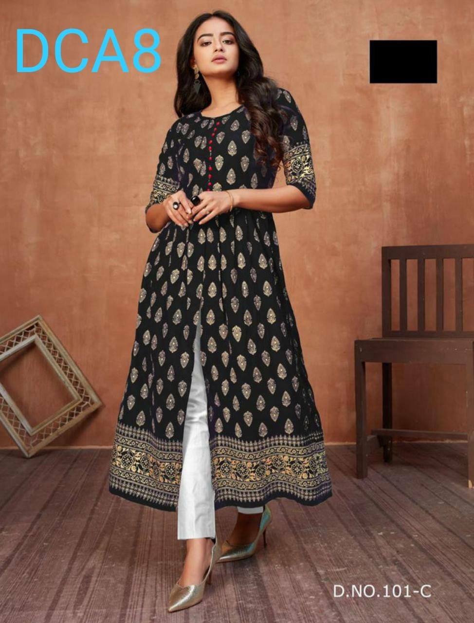 DC A8 101-A TO 101-E GOLDE PRINTED KURTIS SINGALE