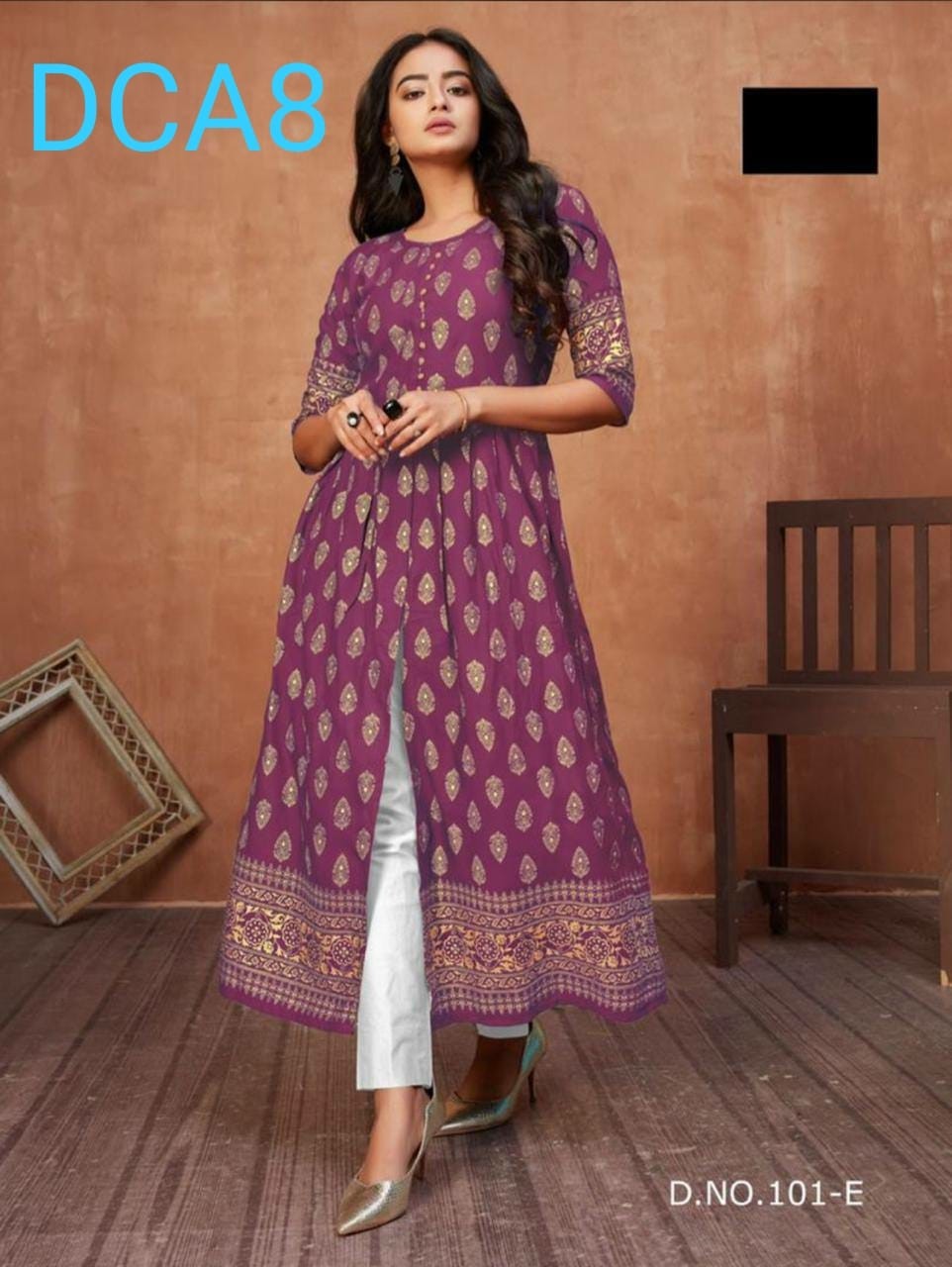 DC A8 101-A TO 101-E GOLDE PRINTED KURTIS SINGALE