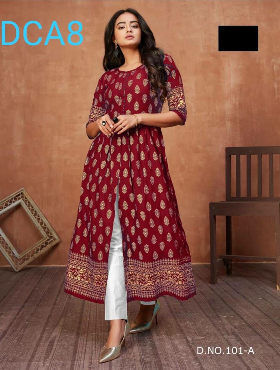 DC A8 101-A TO 101-E GOLDE PRINTED KURTIS SINGALE