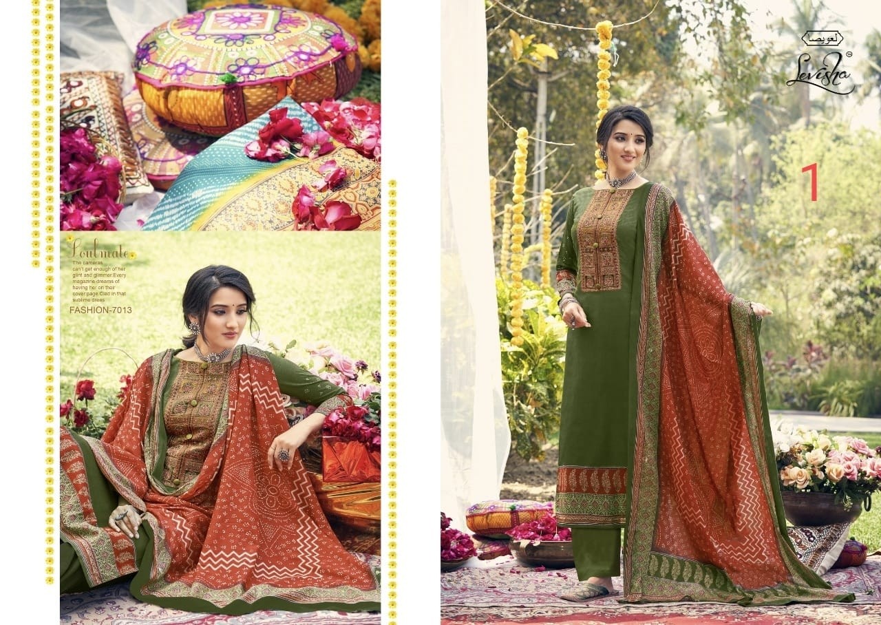 LEVISHA PARNIKA BANDHEJ COLLECTTION 7013 PAKISTANI SUITS KASHMIRI WORK