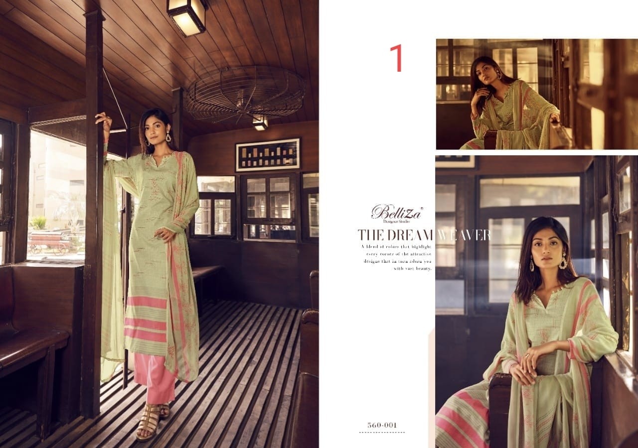 BELLIZA DESIGNER STUDIO NAZRANA 560001 NAZNEEN CHIFFON 100% PURE COTTON