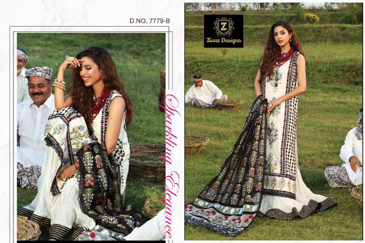 ZIAAZ DESIGNS 7779-B PAKISTANI SUITS FREE SHIPPING SINGALE