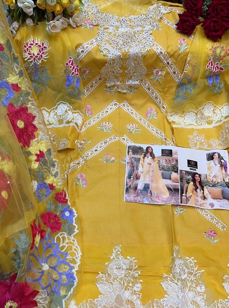 ZIAAZ DESIGNS 7776-B PAKISTANI SUITS YELLOW SINGALE