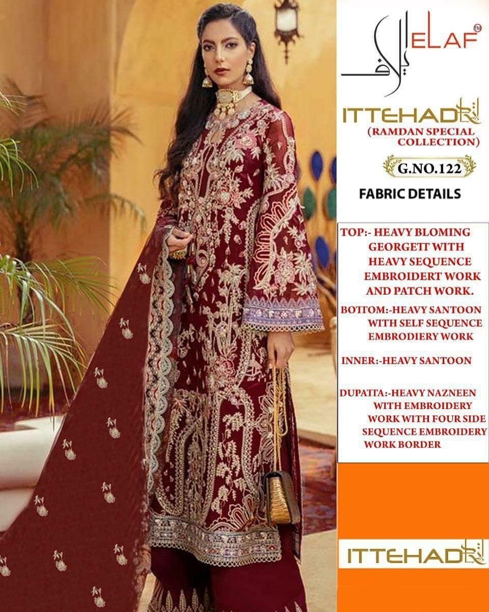 ELAF GALAXY FAB ITTEHAD 122 PAKISTANI SUITS WHOLESALER IN SURAT