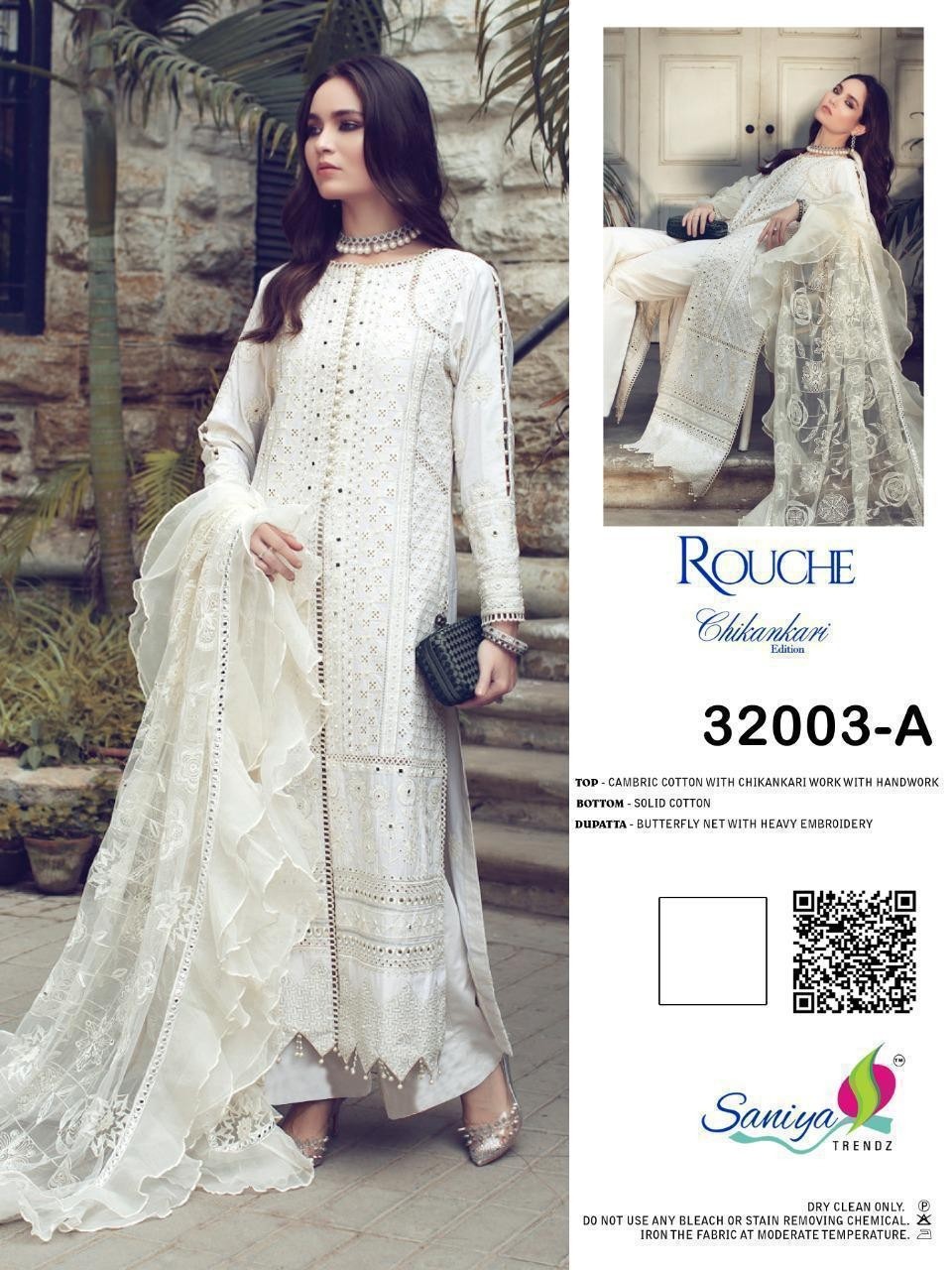 SANIYA TRENDZ ROUCHE 32003 A WHITE PREMIUM COLLECTION PAKISTANI SUITS