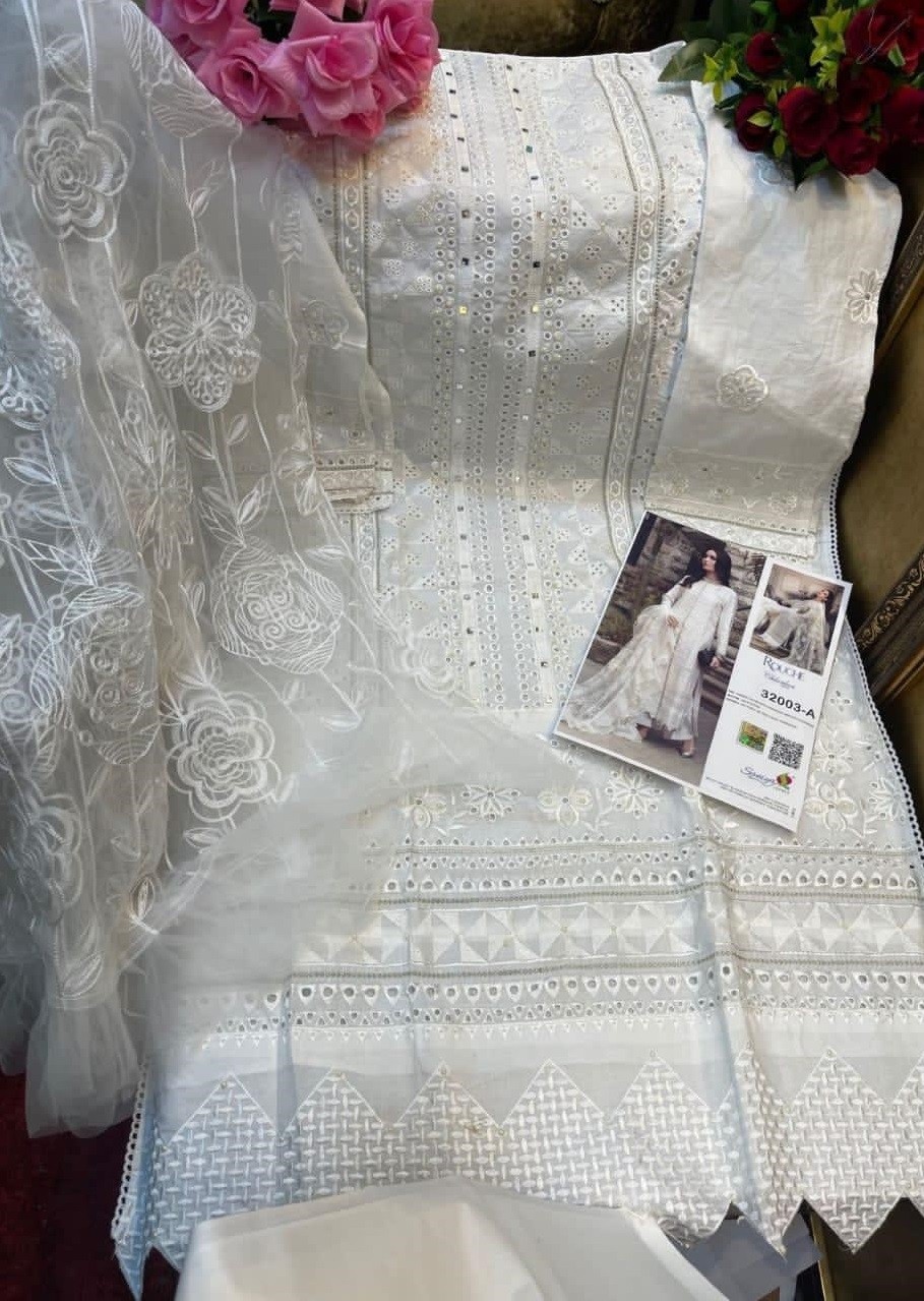 SANIYA TRENDZ ROUCHE 32003 A WHITE PREMIUM COLLECTION PAKISTANI SUITS