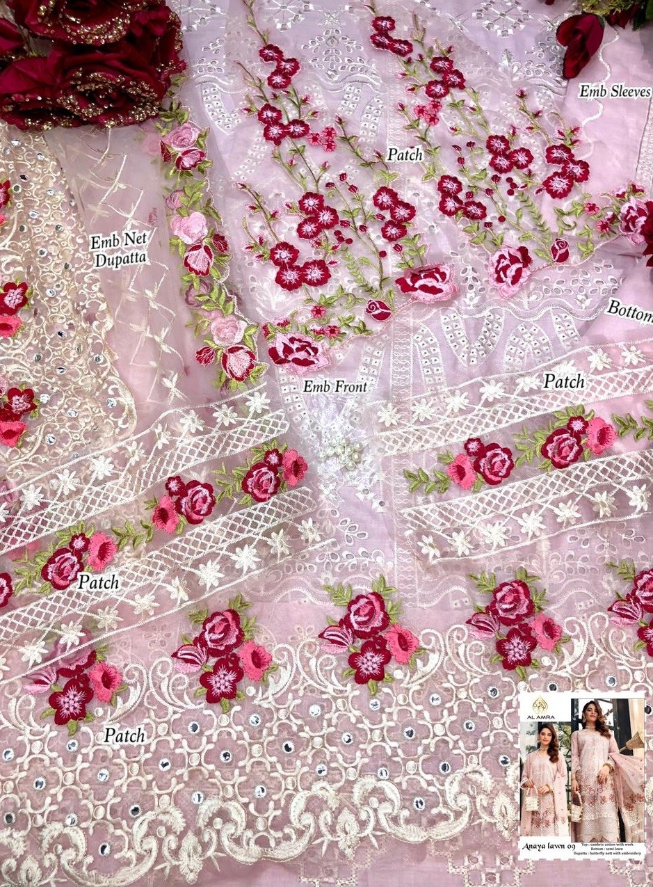 AL AMRA  ZF ANAYA LAWN-09 CIKKANKARI COLLECTTION SALWAR KAMEEZ WHOLESALE