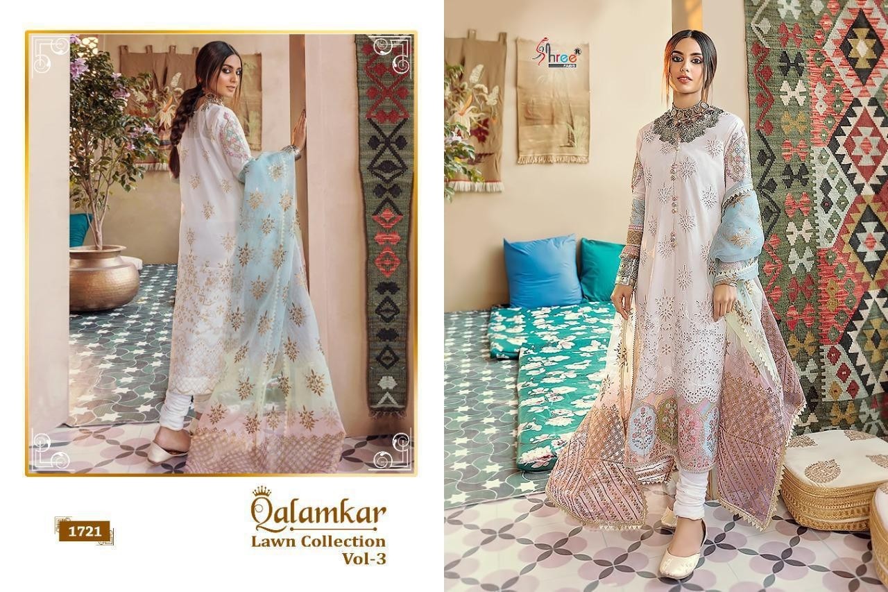 SHREE FABS QALAMKAR LAWN VOL-3 1721 MANUFACTURE PAKISTANI SUITS WHOLESALE