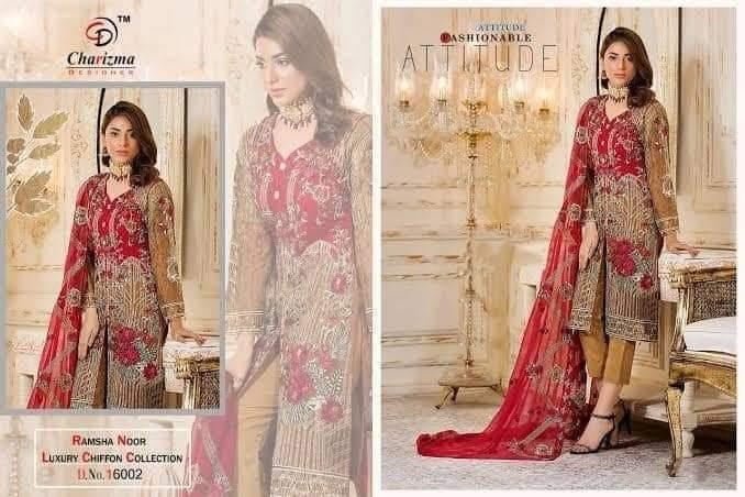 CHARIZMA DESIGNER RAMSHA NOOR 16002 MANUFACTURE PAKISTANI SUITS SURAT