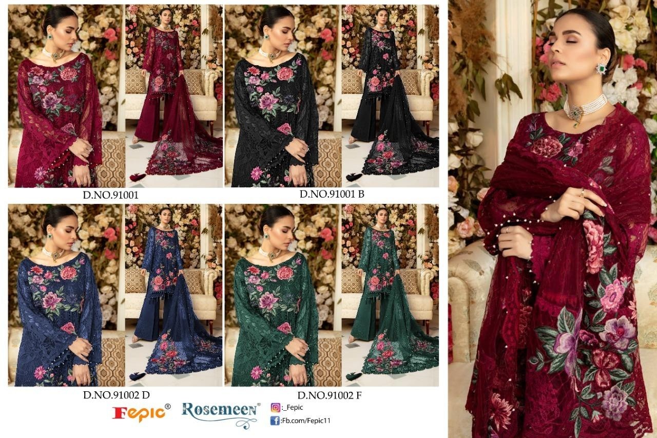 FEPIC ROSEMEEN 91001 B PAKISTANI SALWAR KAMEZ NET EMBROIDERED