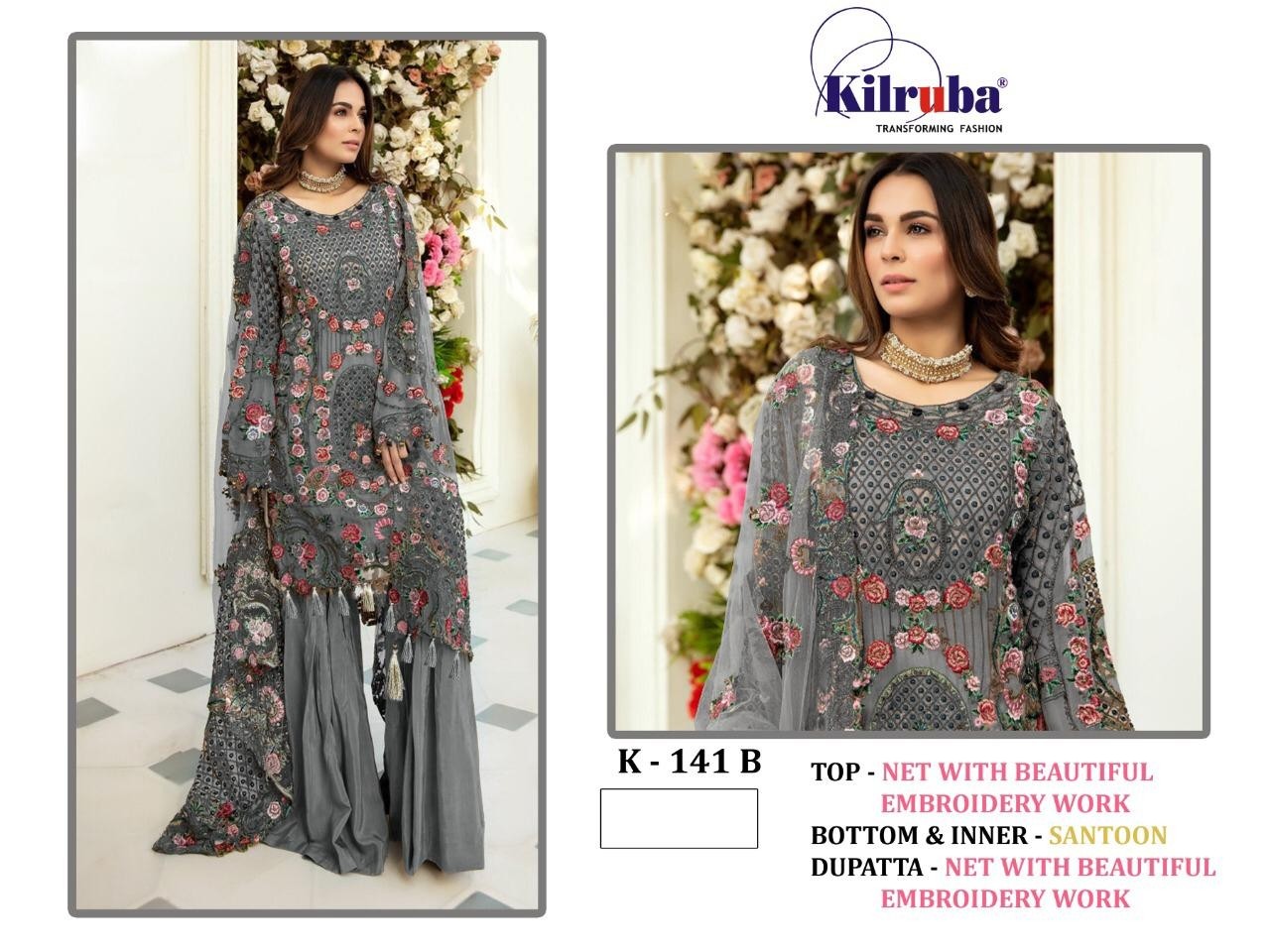 KILRUBA K-141 B PAKISTANI SUITS SINGALE AVAILABALE