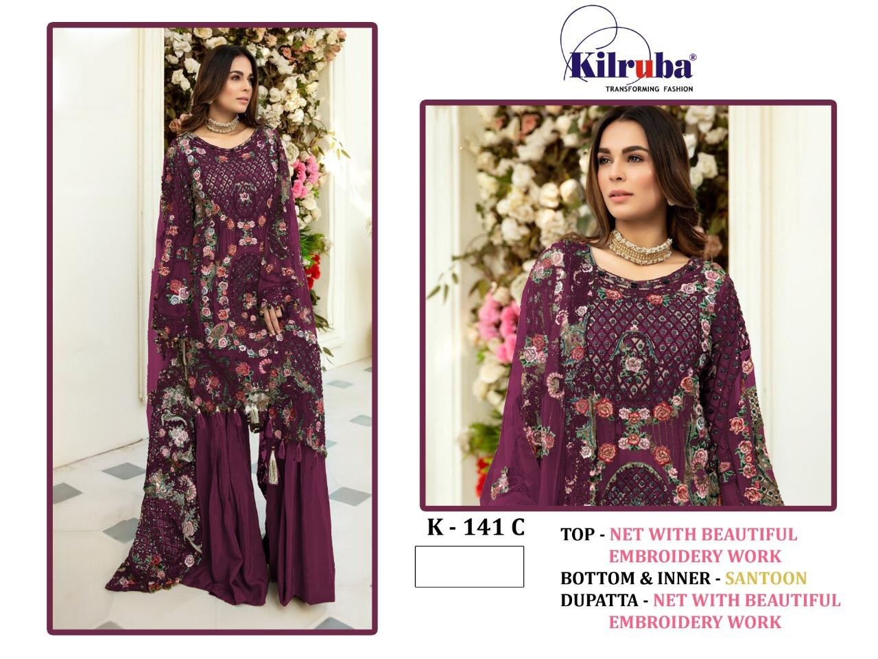 KILRUBA K-141 C PAKISTANI SUITS SINGALE AVAILABALE