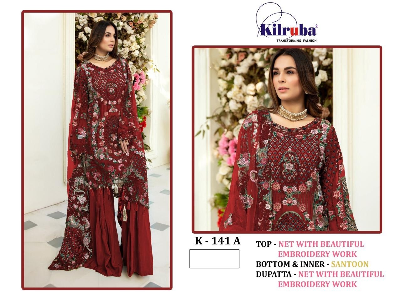KILRUBA K-141 A PAKISTANI SUITS SINGALE AVAILABALE