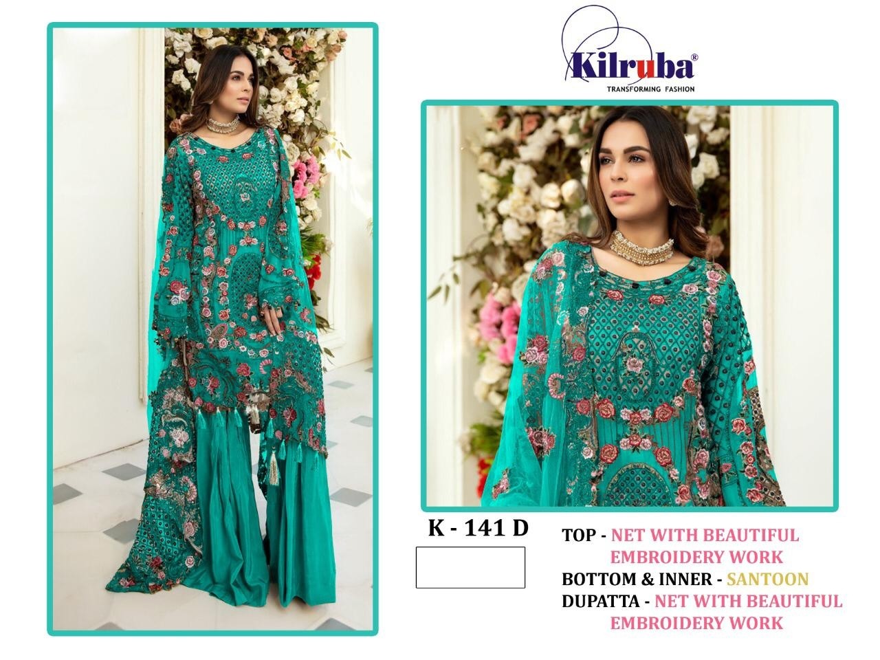 KILRUBA K-141 D PAKISTANI SUITS SINGALE AVAILABALE