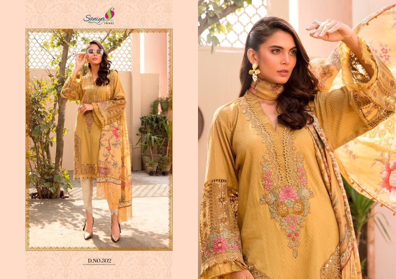 SANIYA TRENDZ MARIA.B LAWN 2021 302 BUTTERFLY NET WITH CHIFFON PRINT