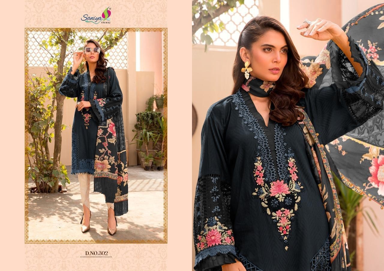 SANIYA TRENDZ MARIA.B LAWN 2021 302 BLACK BUTTERFLY NET WITH CHIFFON PRINT