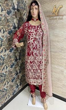 KAINAT FAB RAMSHA RANGOON RED SEQUENCE WORK GORGGETE