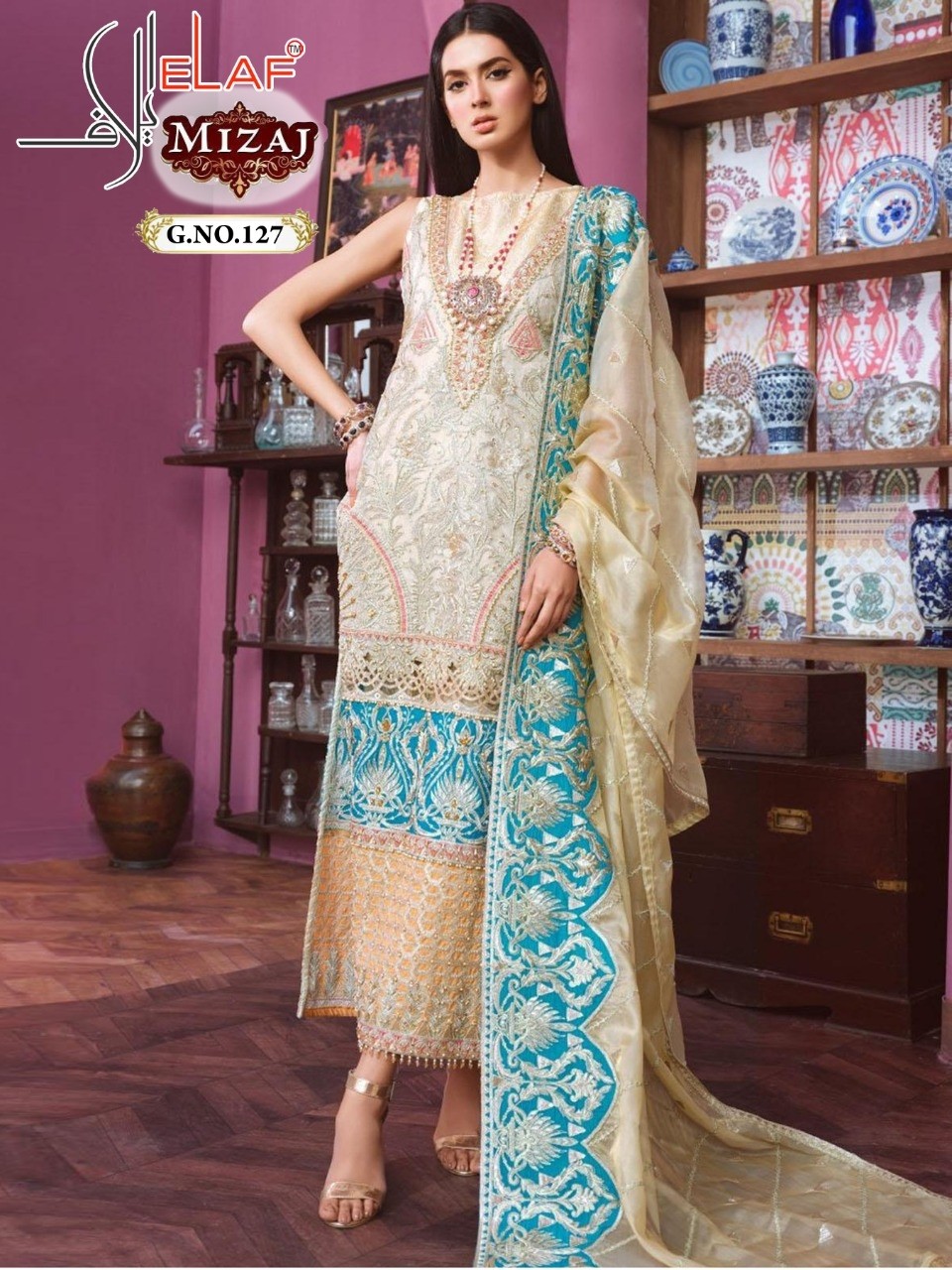 ELAF MIZAJ 127 HEAVY SEQUENCE EMBROIDERY DEALER
