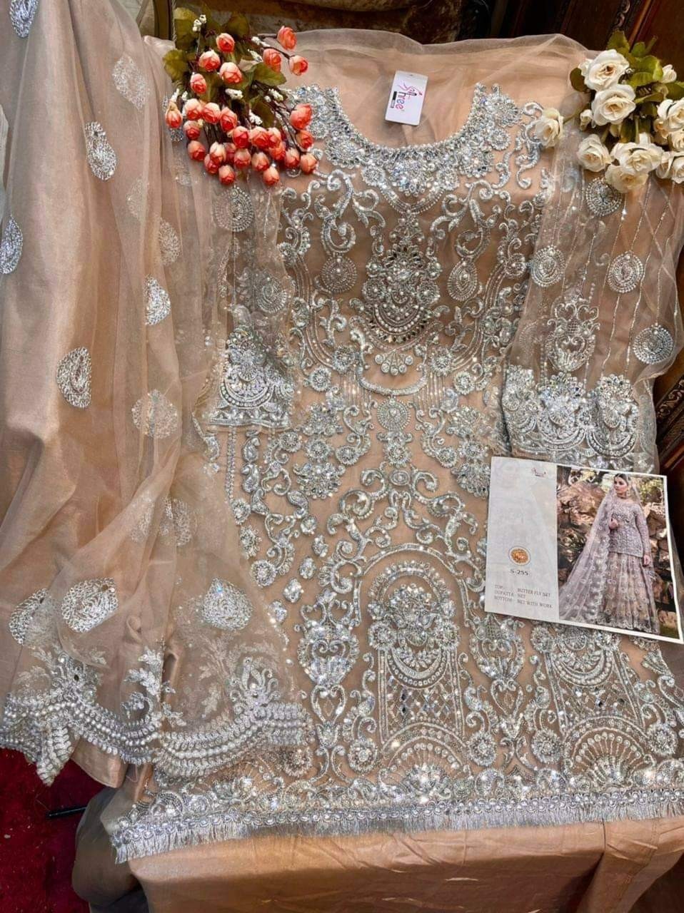 SHREE FABS S-255 NET WITH WORK COLLECTION ONLINE DEALER