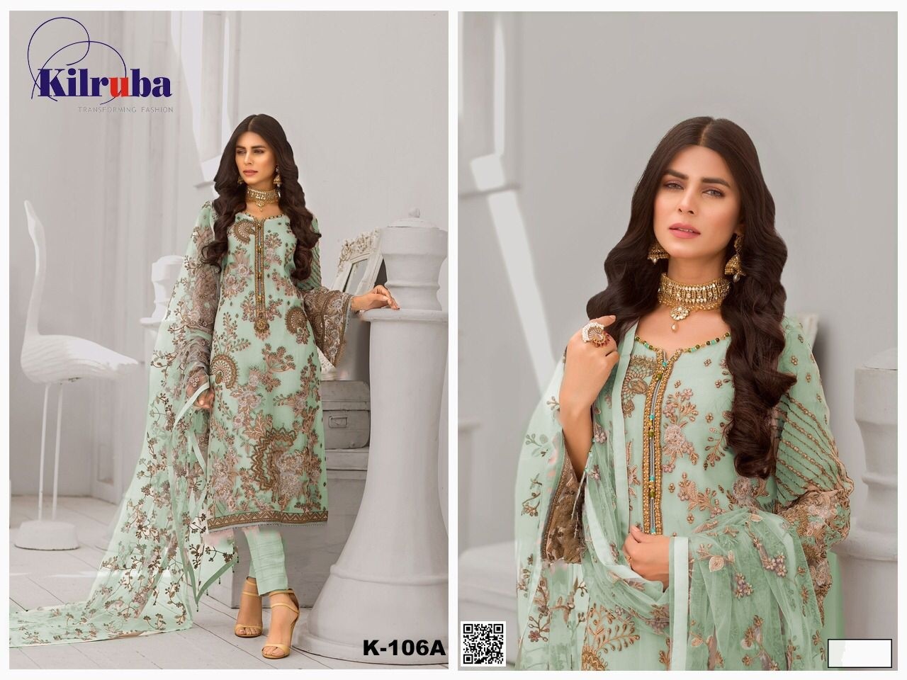 KILRUBA  K-106 A DUPATTA  FINE CHIFFON SALWAR KAMEZ