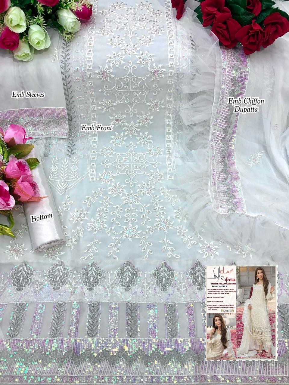 ELAF SAFEERA SPECIAL FRILL COLLECTION 133 BEST PAKISTANI SUITS