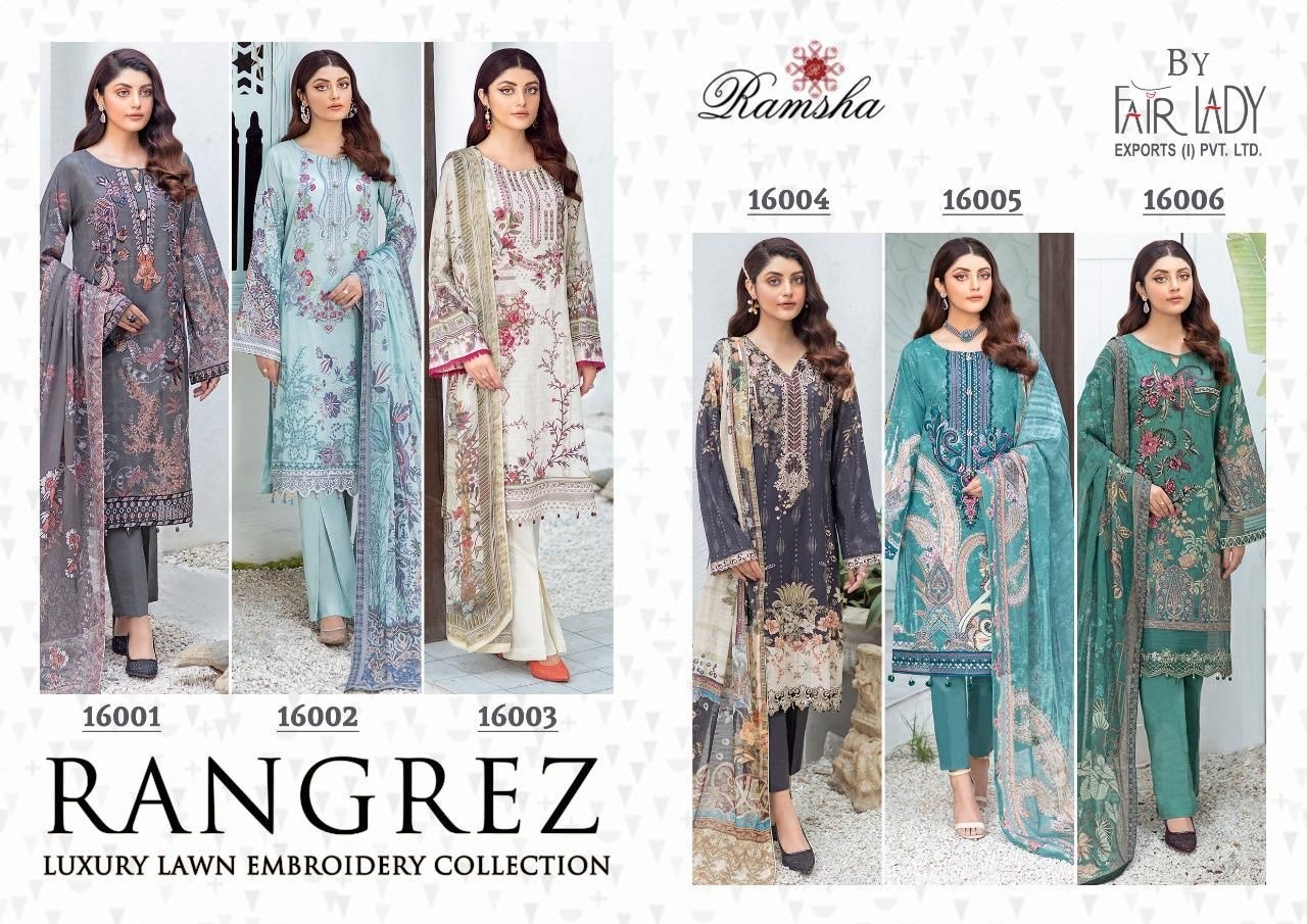 FAIR LADY RAMSHA RANGREZ16001 LUXURY LAWN EMBROIDERY COLLRCTION IN SURAT                        