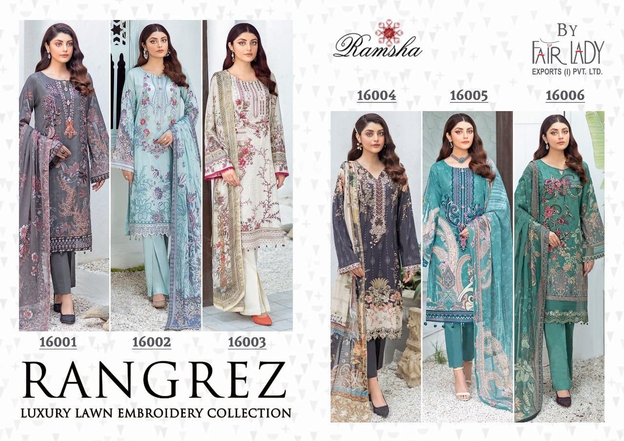 FAIR LADY RAMSHA RANGREZ16003 LUXURY LAWN EMBROIDERY COLLRCTION IN SURAT