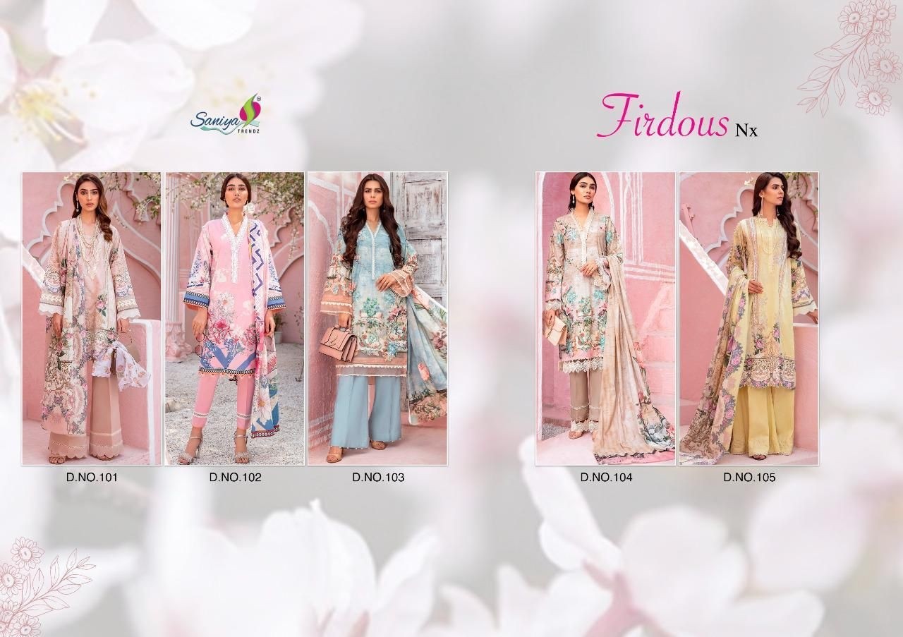 SANIYA TRENDZ FIRDOUS NX 105 NEW CATALOGUE PAKISTANI SUITS