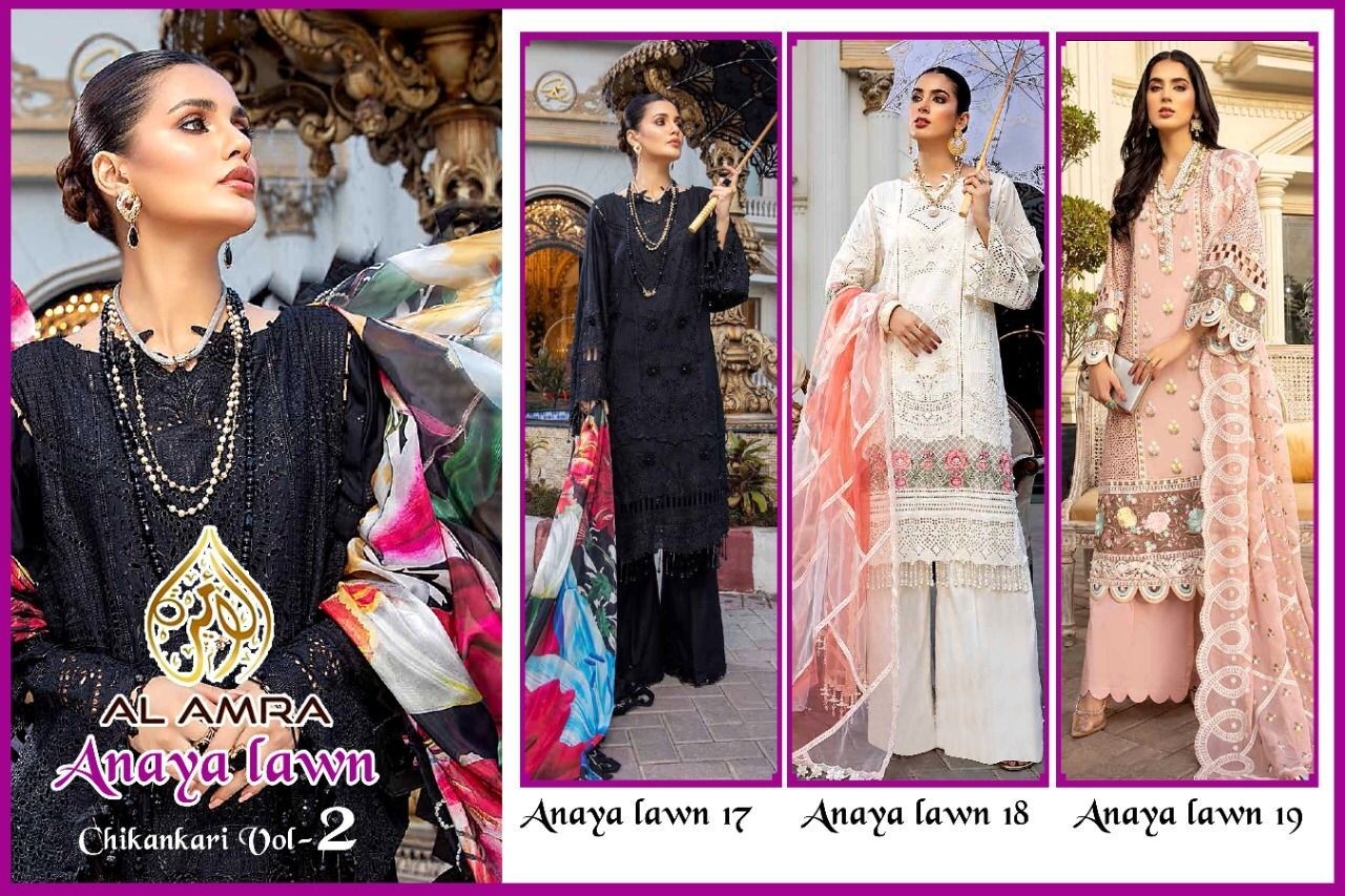 AL AMRA  ANAYA LAWN CHIKANKARI VOL-2 17 LATEST CATALOGUE SURAT