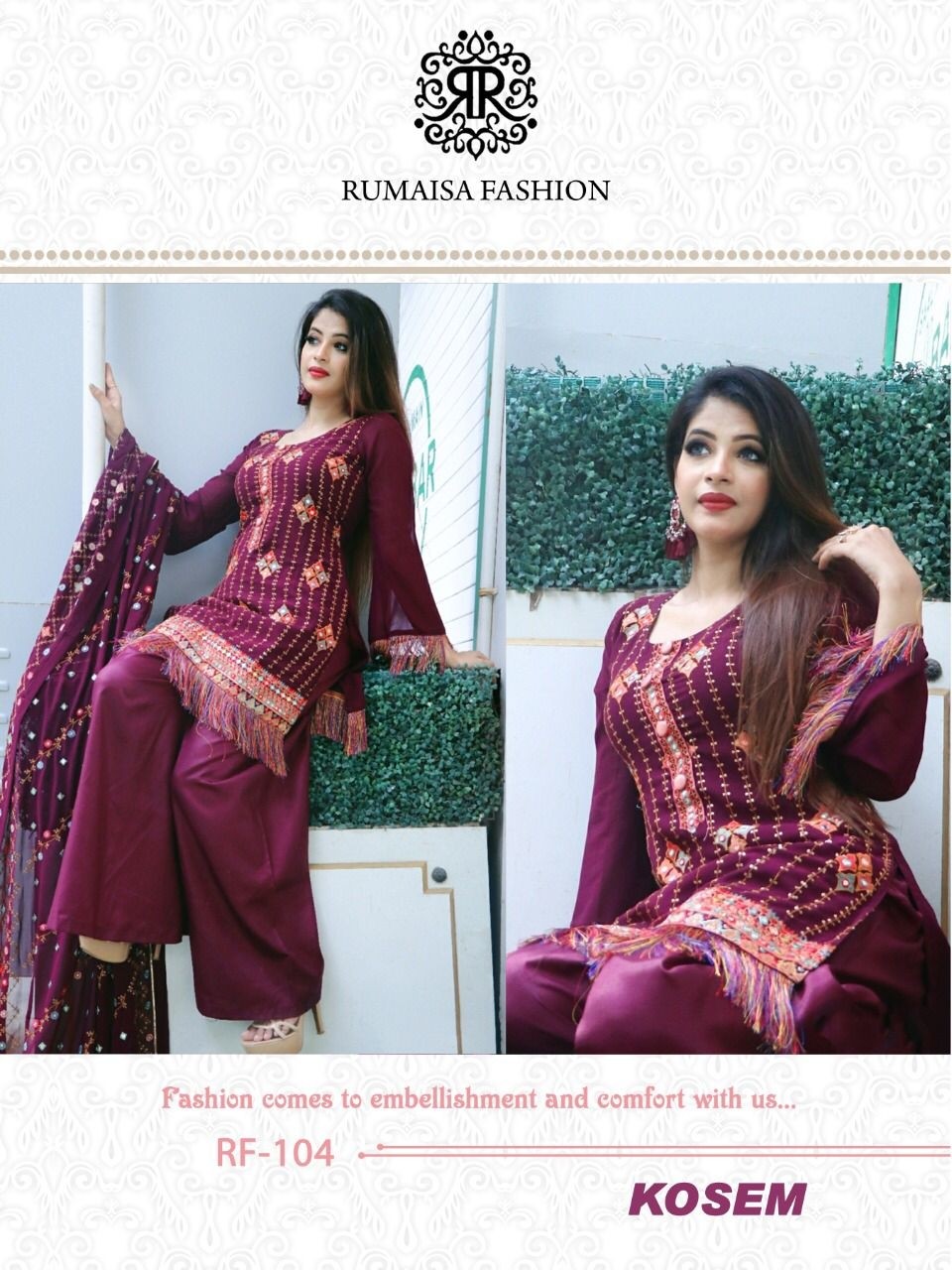 RUMAISHA FASHION KOSEM RF-104  LASER FOIL WORK SUITS LATEST SURAT