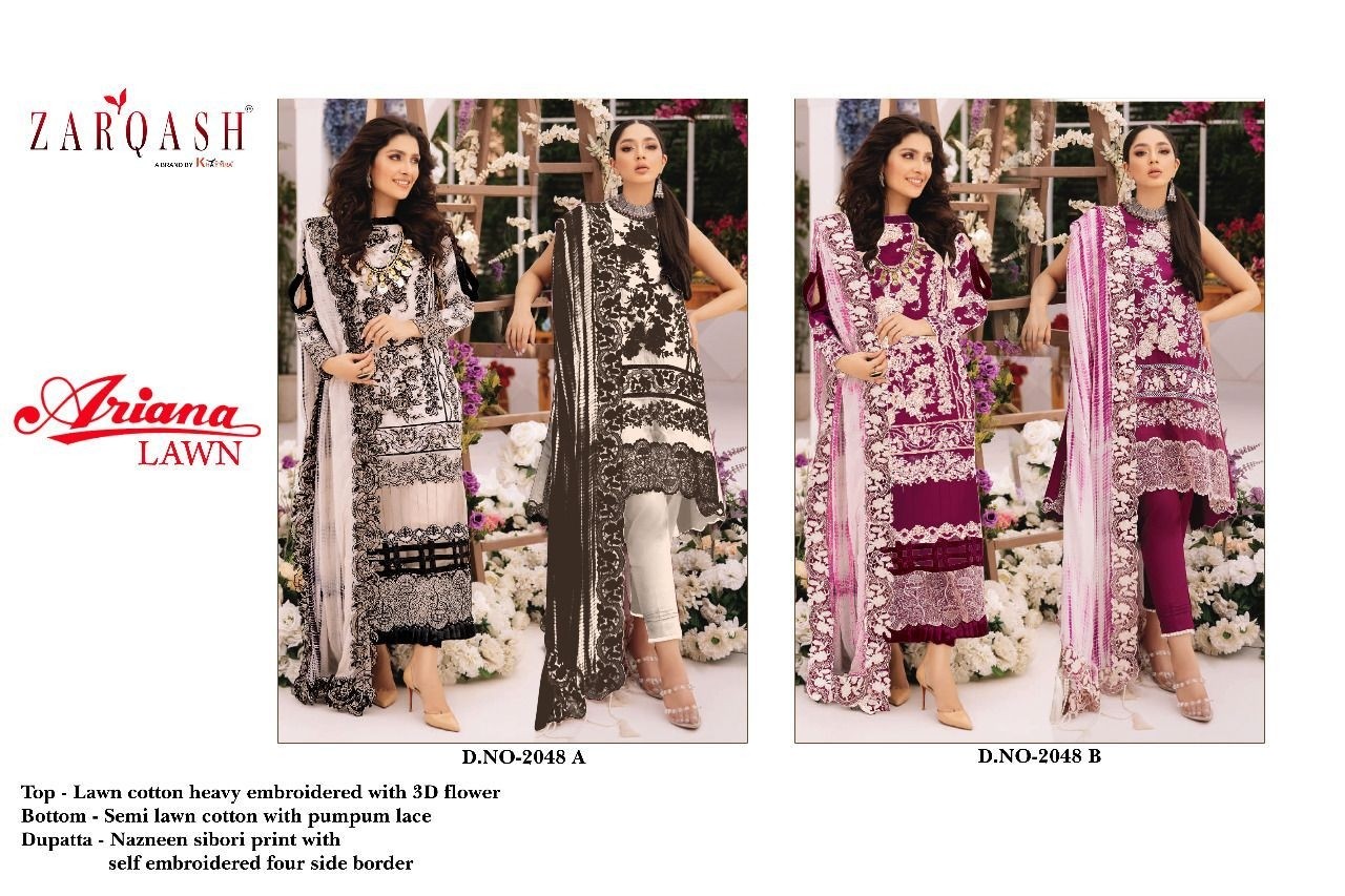 ZARQASH ARIANA LAWN 2048 A-B PAKISTANI SUITS BEST WHOLESALER
