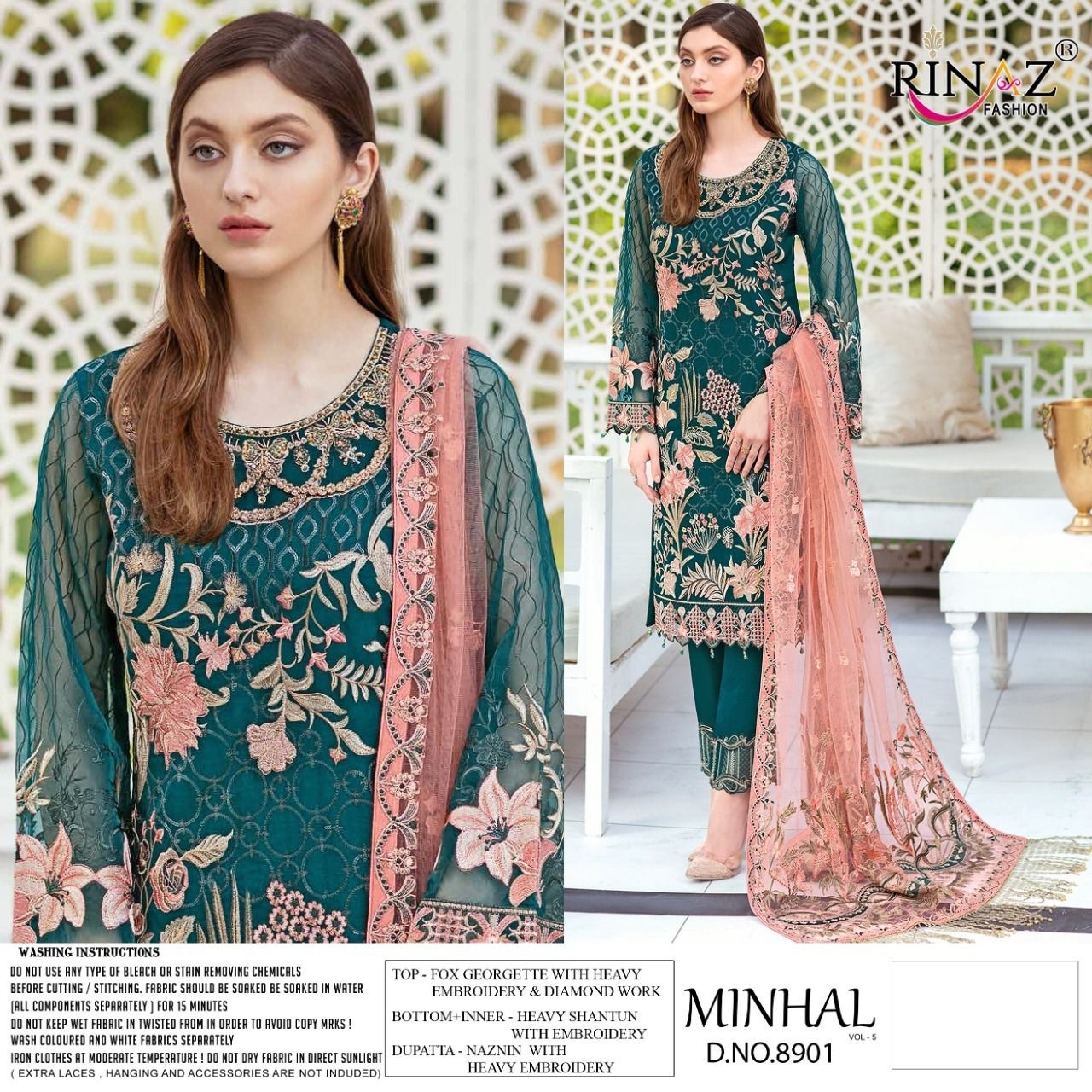 RINAZ FASHION MINHAL VOL-5 8901 PAKISTANI SUITS WHOLESALER IN INDIA