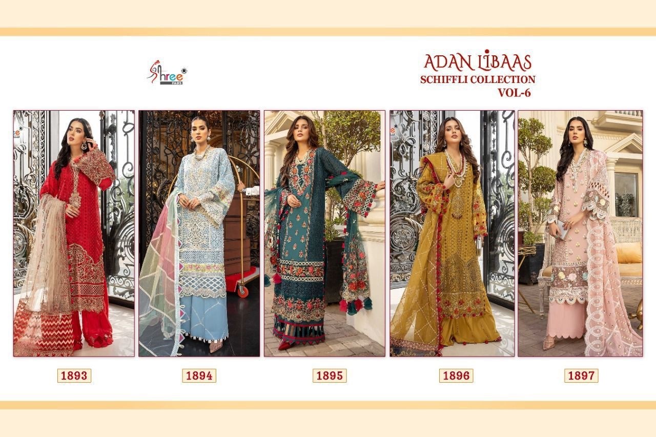 SHREE FABS ADAN LIBAAS SCHIFFLI COLLECTION VOL-6 1893TO1897 SALWAR KAMEZ MANUFACTURER