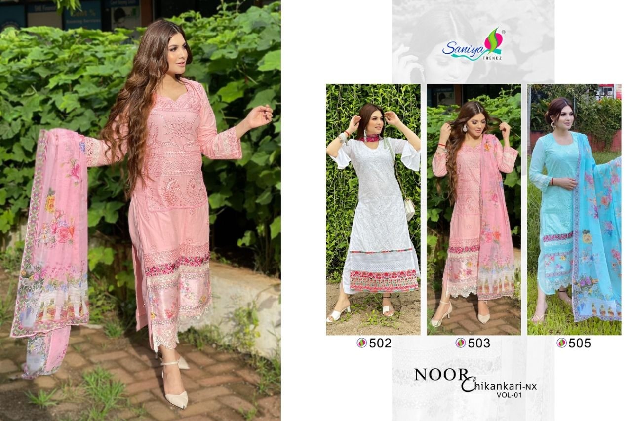 SANIYA TRENDZ NOOR CHIKANKARI NX VOL 1 503 LATEST SALWAR KAMEZ MANUFACTURER