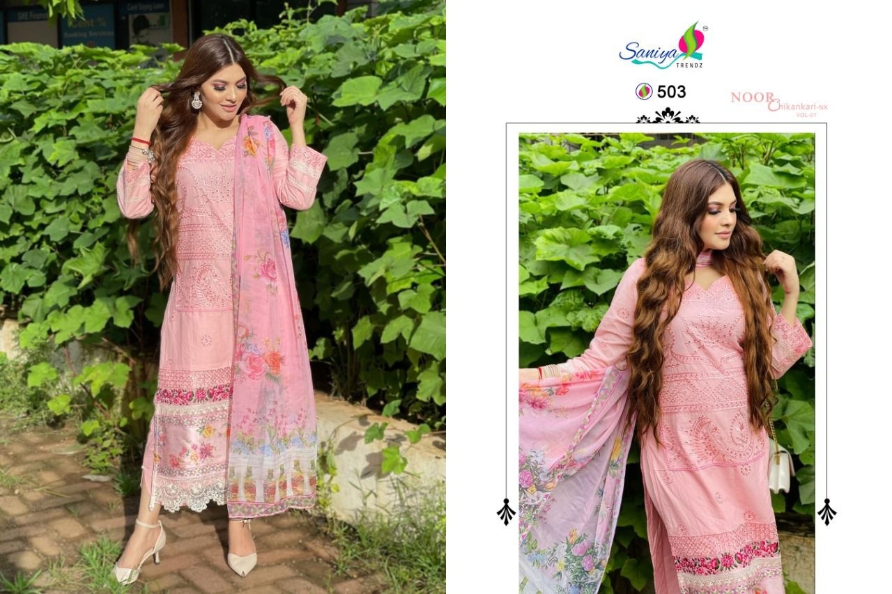 SANIYA TRENDZ NOOR CHIKANKARI NX VOL 1 503 LATEST SALWAR KAMEZ MANUFACTURER