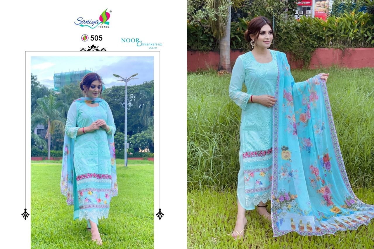 SANIYA TRENDZ NOOR CHIKANKARI NX VOL 1 504 LATEST SALWAR KAMEZ MANUFACTURER