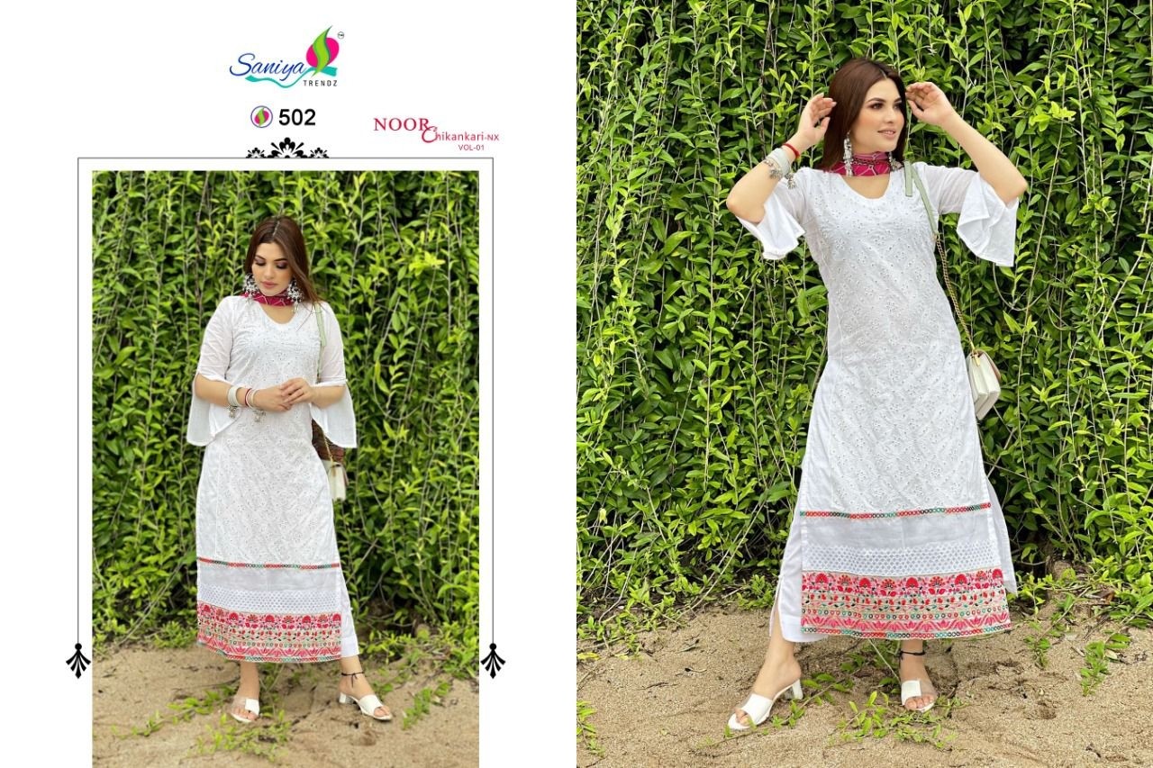 SANIYA TRENDZ NOOR CHIKANKARI NX VOL 1 502 LATEST SALWAR KAMEZ MANUFACTURER