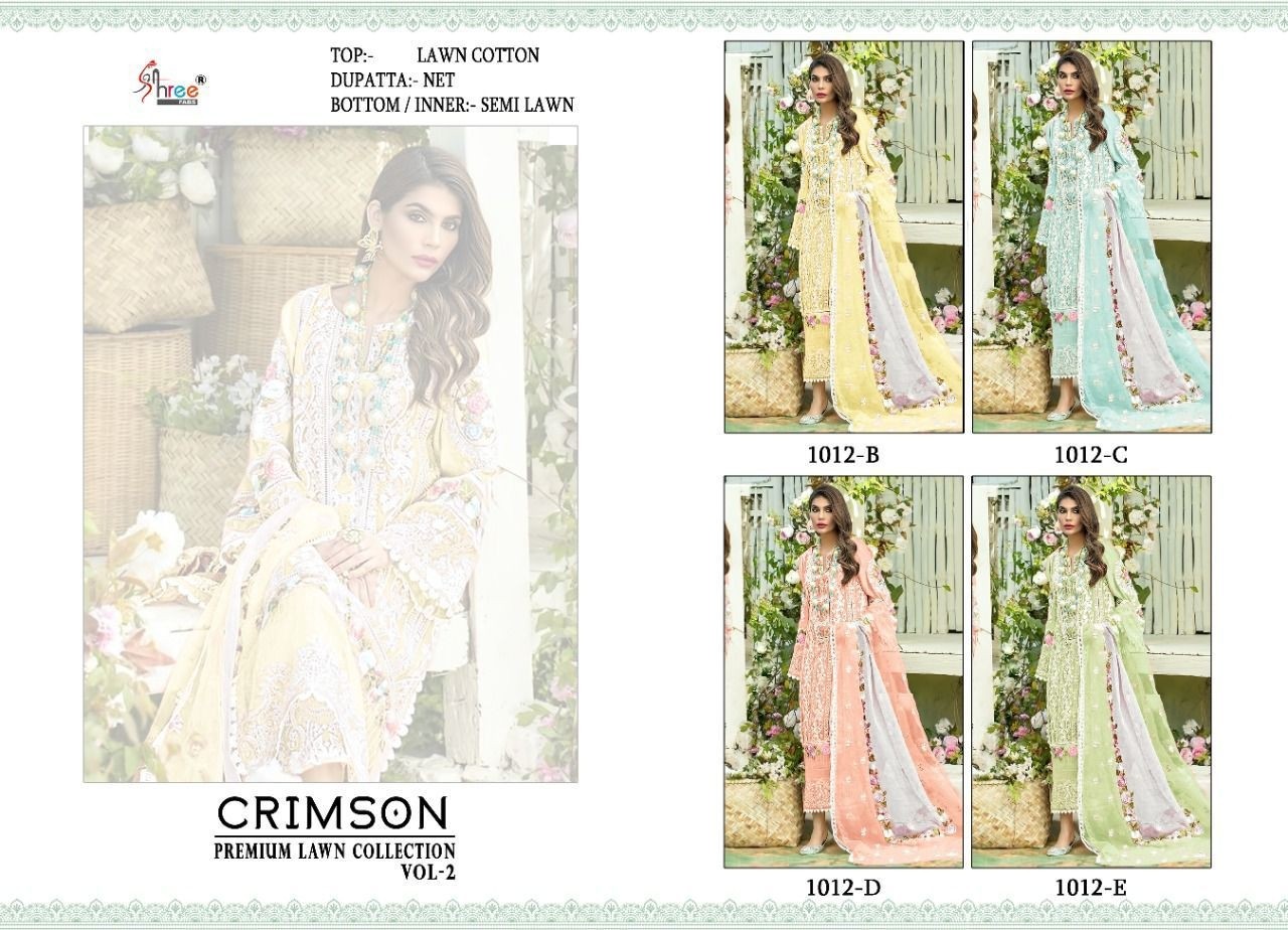 SHREE FABS 1012 C CRIMSON PREMIUM LAWN COLLECTION VOL 2 PAKISTANI SUITS