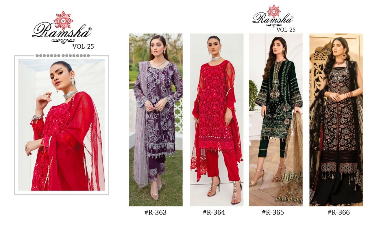 RAMSHA VOL 25 R 365 PAKISTANI SUITS WHOLESALE