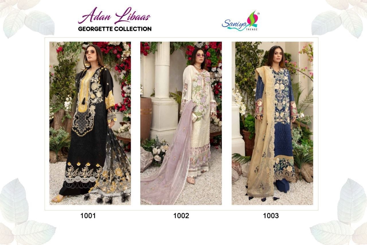 SANIYA TRENDZ ADAN LIBAAS GEORGGETTE COLLECTION 1003 PAKISTANI SUITS ONLINE WHOLESALE