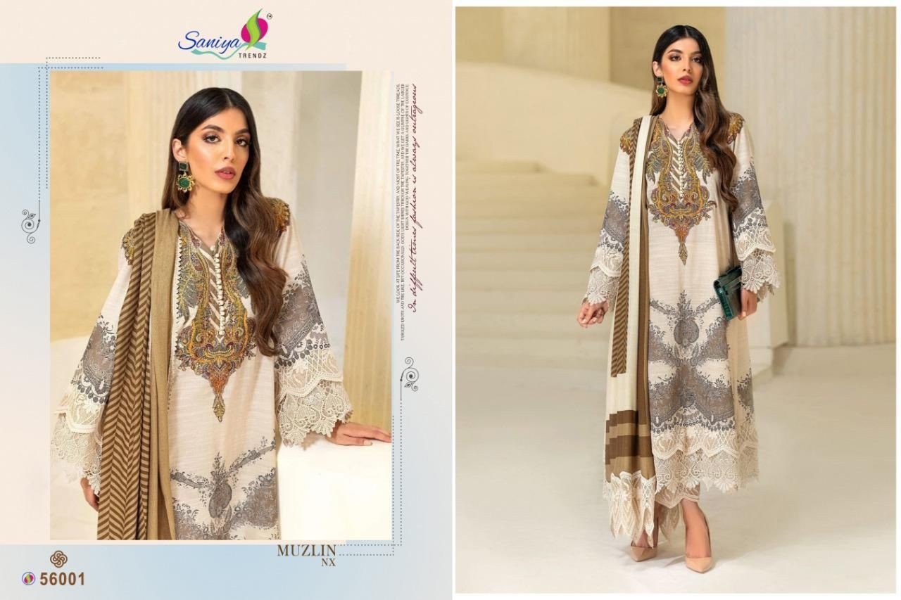 SANIYA TRENDZ 56001 MUZLIN NX BEST PRICE SALWAR KAMEZ DEALER