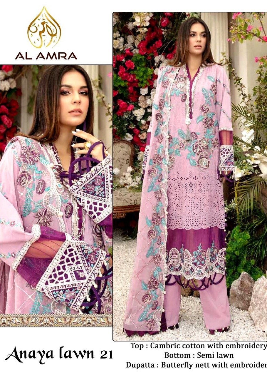 AL AMRA ANAYA LAWN CHIKANKARI VOL 3 21 NEW PAKISTANI SUITS SINGLE ONLINE