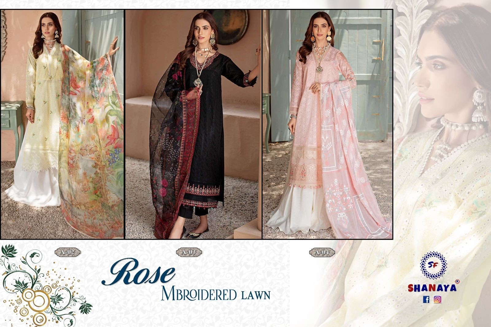 SHANAYA ROSE MBROIDERED LAWN A-03 SALWAR KAMEZ MANUFACTURER