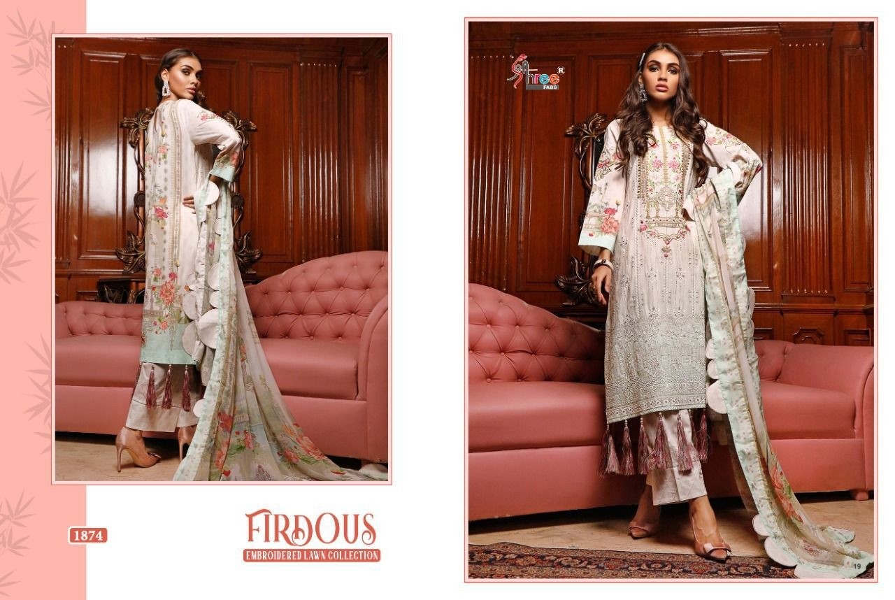SHREE FABS FIRDOUS EMBROIDERED LAWN COLLECTION 1874TO1880 PAKISTANI SUITS SINGALE AVAILABALE