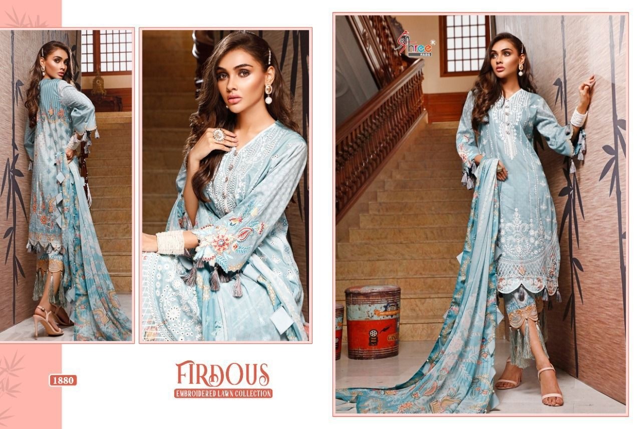 SHREE FABS FIRDOUS EMBROIDERED LAWN COLLECTION 1874TO1880 PAKISTANI SUITS SINGALE AVAILABALE