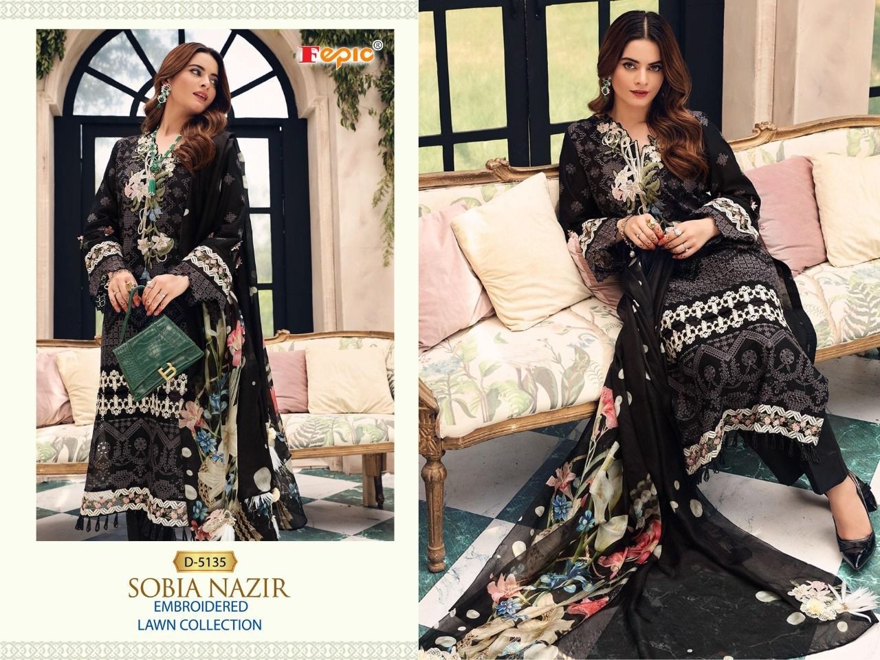 FEPIC ROSEMEEN SOBIA NAZIR EMBROIDERED LAWN COLLECTION D 5135 WHOLESALER SINGALE